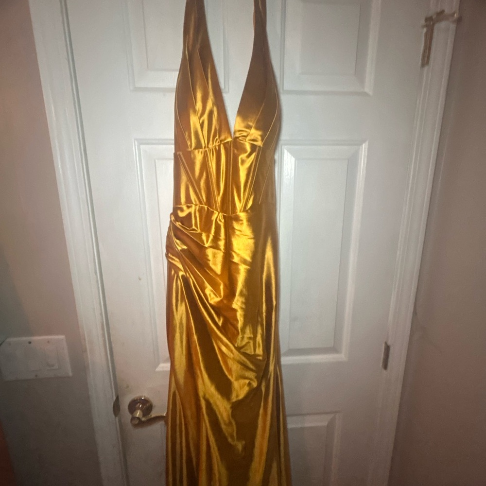 Elegant Gold Halter Dress